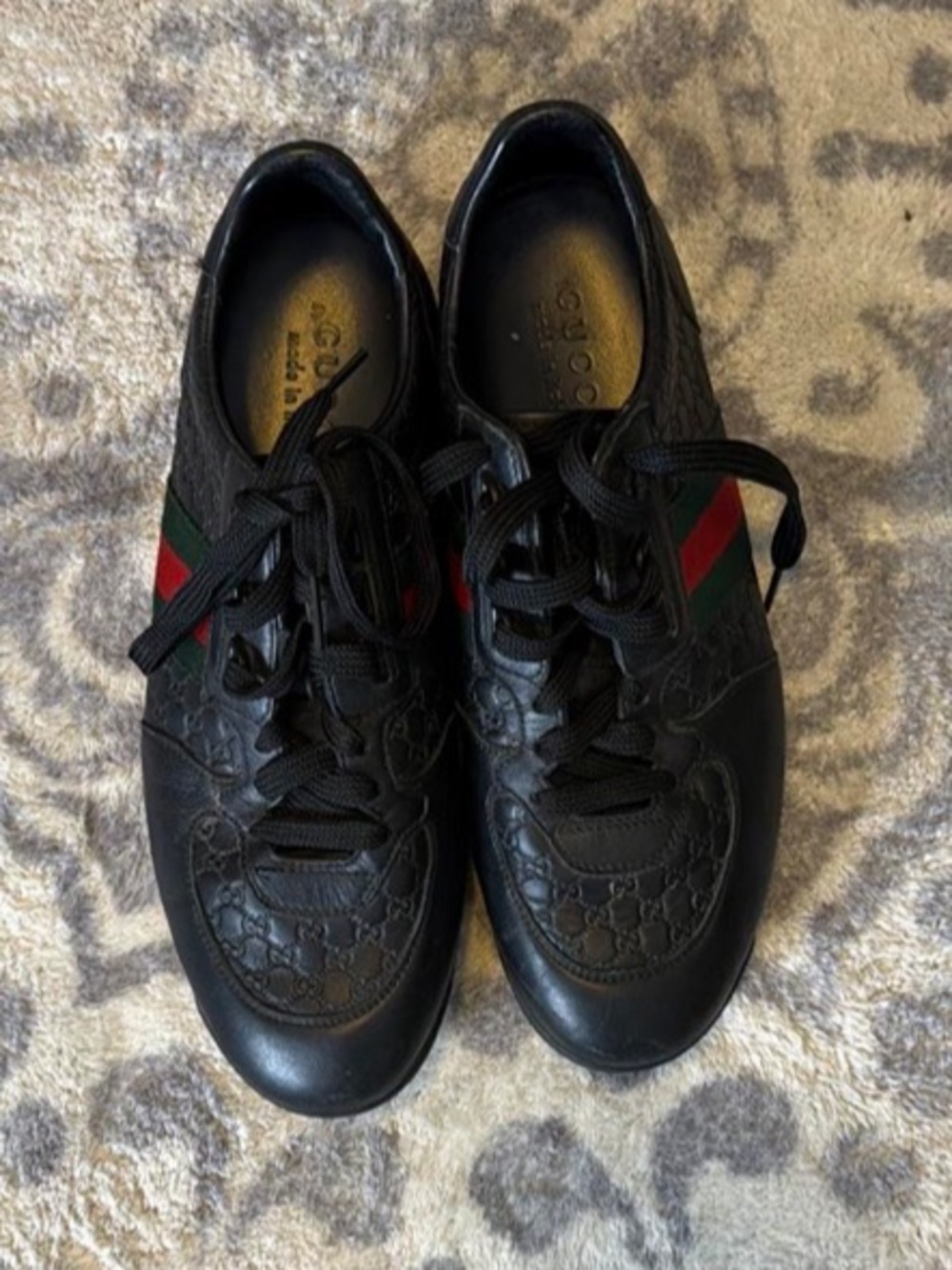 Gucci Black Leather Men’s Sneakers with Green & Red Stripe 8.5 - Picture 2 of 11